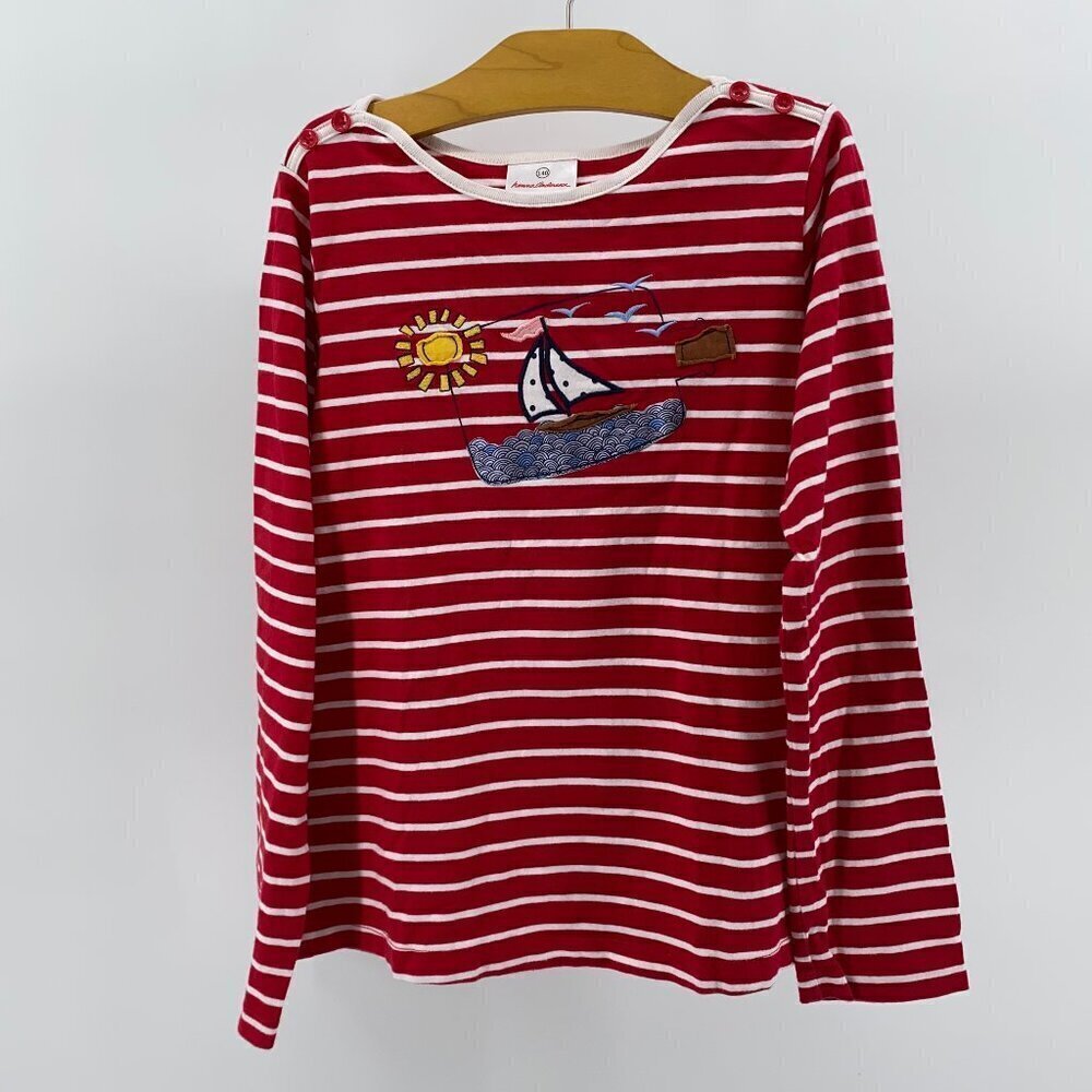 Hanna Andersson Red Striped Appliquéd Long Sleeve Shirt